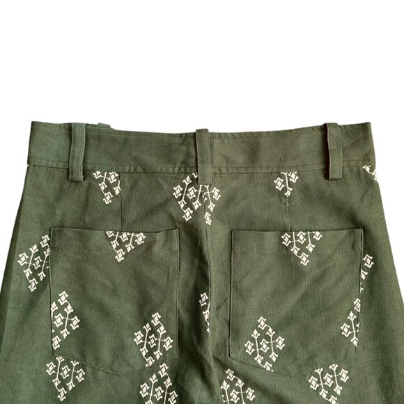 Zara Women's Size M Embroidered Viscose Linen Blend Wide Leg Cropped Green Pants - Picture 4 of 7